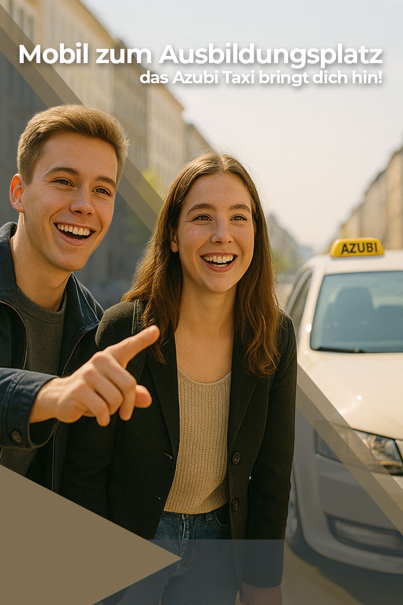 zu sehen 2 junge azubis mit einem Azubi Taxi